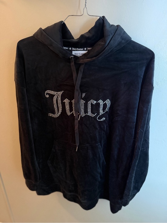 Juicy Couture Sweaters - Juicy Couture Black Velour Hoodie with Branded Neck Tape